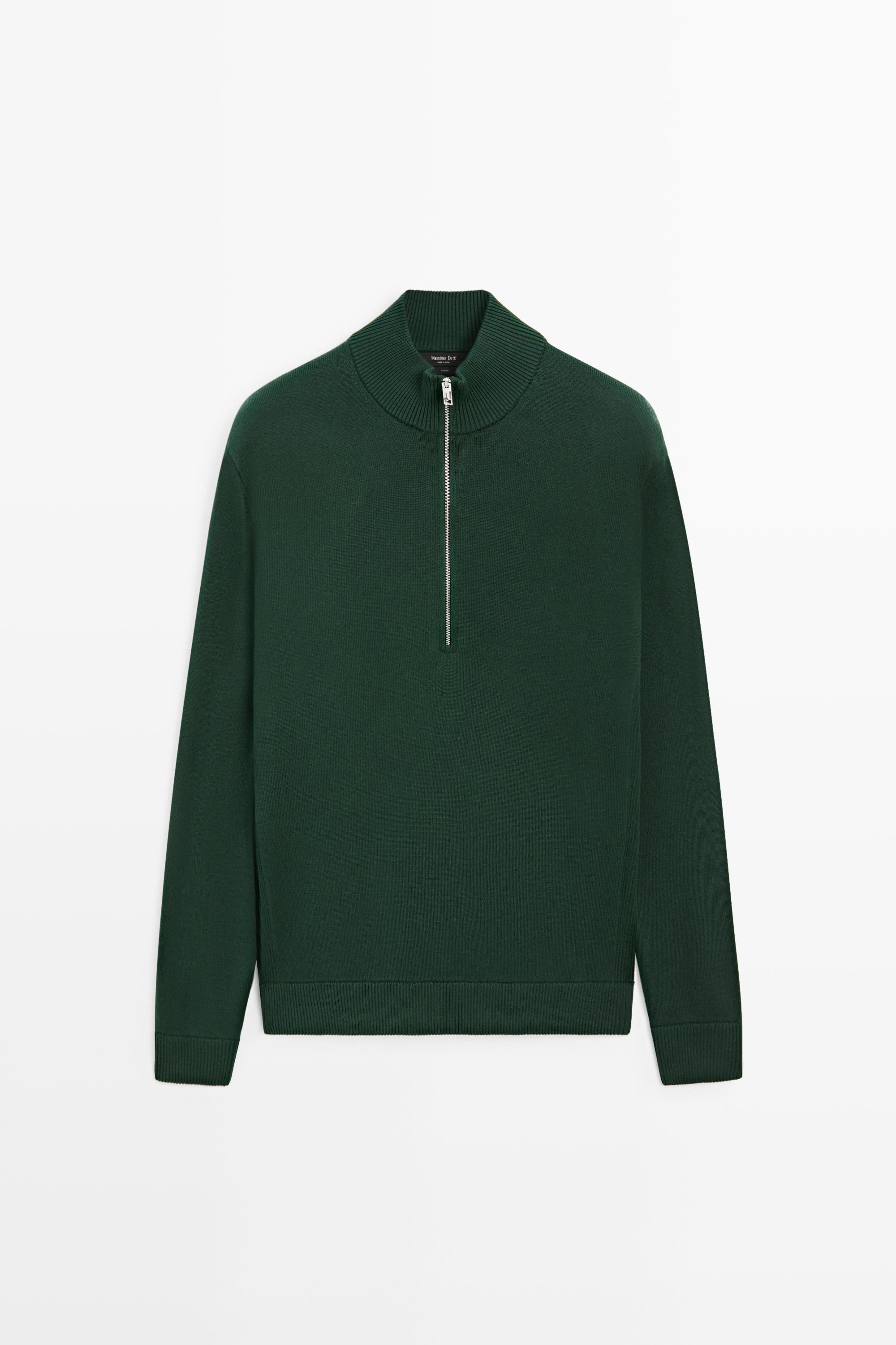 Mock neck zip knit sweater